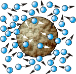 Броуновское движение часто моделируют при помощи множества малых шариков и одного большого шара. Под шариками понимают молекулы воды, а под шаром – броуновскую частицу (спору или другую). В реальности размеры молекул и спор различаются в несколько тысяч раз.