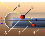 Основная часть счётчика Гейгера-Мюллера - вакуумная трубка в разрезе (крупный план - показана только левая часть).